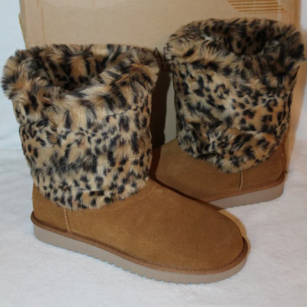 UGG KOOLABURRA NEW SUEDE LEOPARD FUR‎ BOOT CHESTNUT